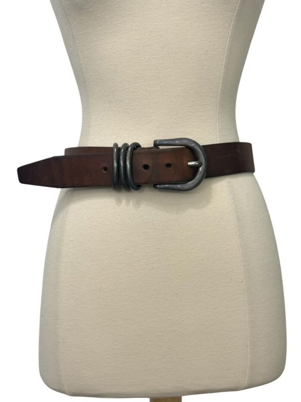 Sundance Leather Belt in Warm Brown with Distressed Silver Buckle - Picture 2 of 15